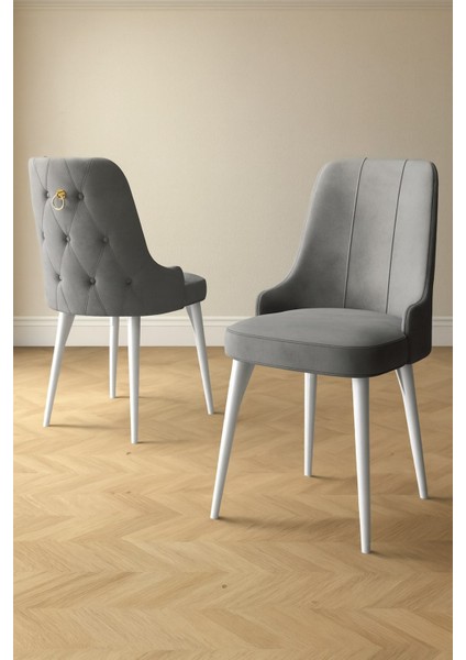 Esa 6 Adet Babyface Kumaş, Beyaz Metal Ayaklı, Mutfak ve Yemek Odası Sandalyesi