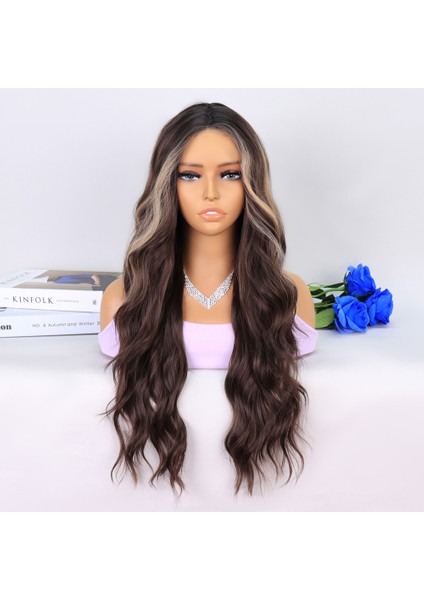 Uzun Kumral Balköpüğü Işıltılı Su Dalgalı Tül Peruk