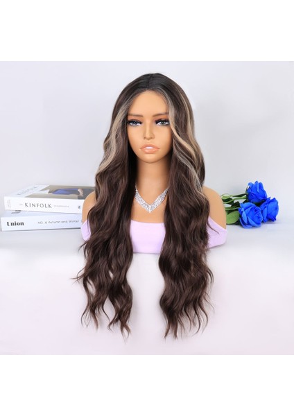 Uzun Kumral Balköpüğü Işıltılı Su Dalgalı Tül Peruk modelleri