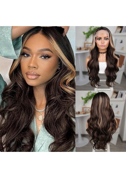 Koyu Kestane Balköpüğü Işıltılı Fiber Sentetik Geniş Dalgalı Tül Peruk