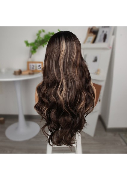 Koyu Kestane Balköpüğü Işıltılı Fiber Sentetik Geniş Dalgalı Tül Peruk indirimleri