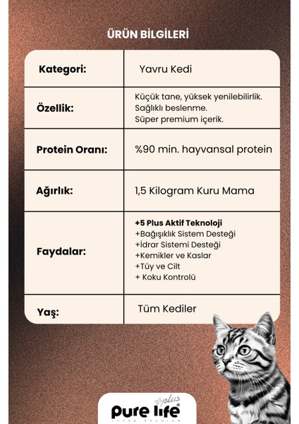 Purelife Plus Tavuklu Yavru Kedi Maması 1.5kg