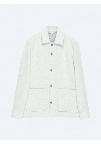 Gri Regular Fit Dokuma Yün Karışımlı Overshırt