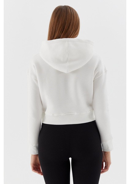 Kapüşonlu Kısa Sweatshirt Ekru indirimleri