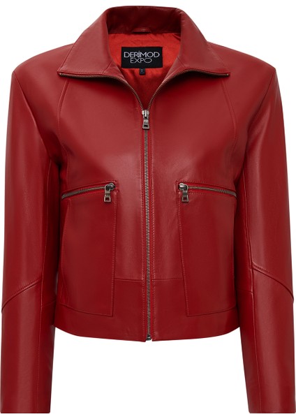 Dolores Kadın Kırmızı Devrik Yaka Oversize Deri Ceket 25WGE5611R3