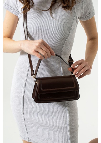 Moi Siyah Kadın Şık Tasarım Çıtçıtlı Ayarlanabilir Askılı El, Kol ve Omuz Çantası U:10 E:21 G:7 cm