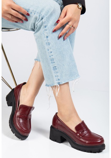 746-759 Bordo Yanki Yüksek Tabanlı Loafer Ayakkabı