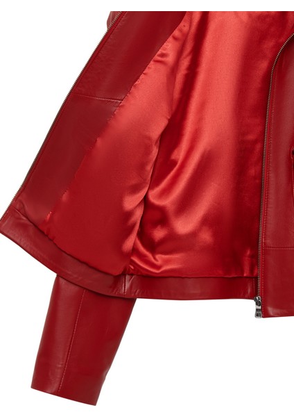 Dolores Kadın Kırmızı Devrik Yaka Oversize Deri Ceket 25WGE5611R3
