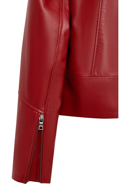 Dolores Kadın Kırmızı Devrik Yaka Oversize Deri Ceket 25WGE5611R3