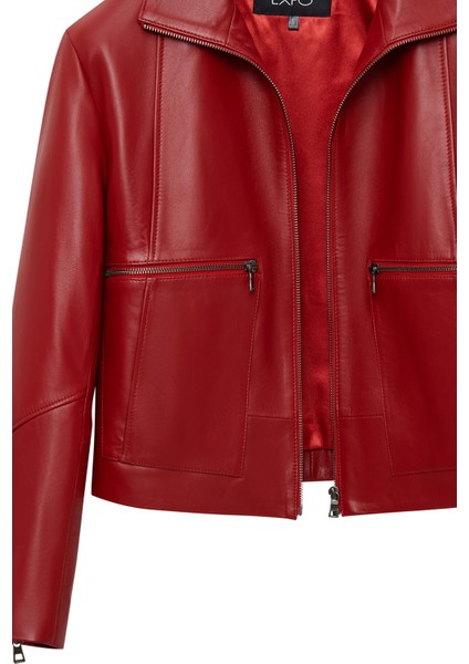 Dolores Kadın Kırmızı Devrik Yaka Oversize Deri Ceket 25WGE5611R3