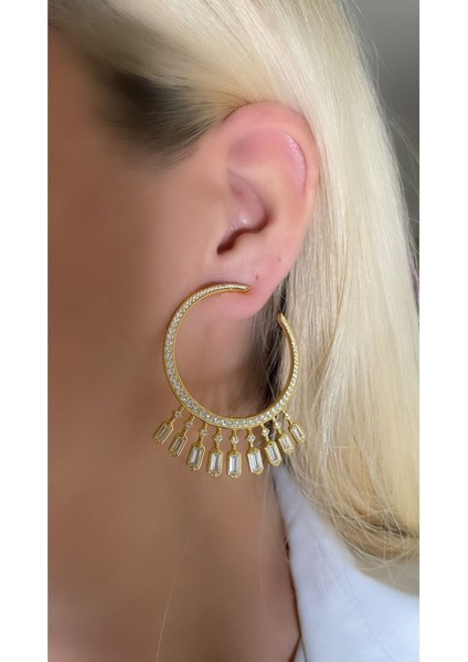 Özel Tasarım Altın Kaplama Full Taşlı Ithal Halka Küpe 925 Ayar Gümüş fiyatları