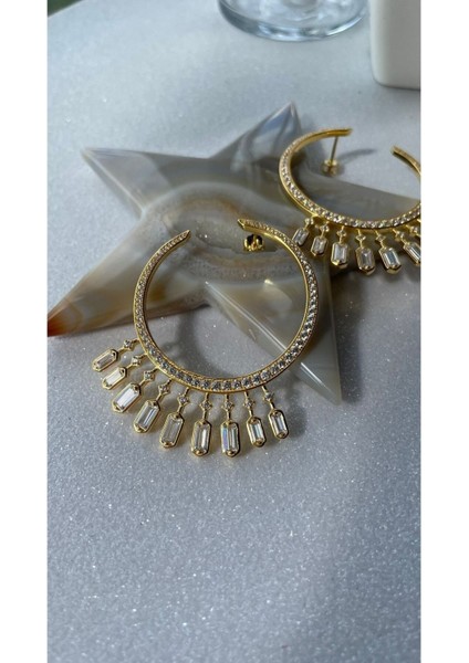 Özel Tasarım Altın Kaplama Full Taşlı Ithal Halka Küpe 925 Ayar Gümüş indirimleri