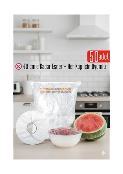 50'li Tabak Bonesi - 40 cm Esnek Streç Kapak Seti, Gıda Bonesi Koruma Için