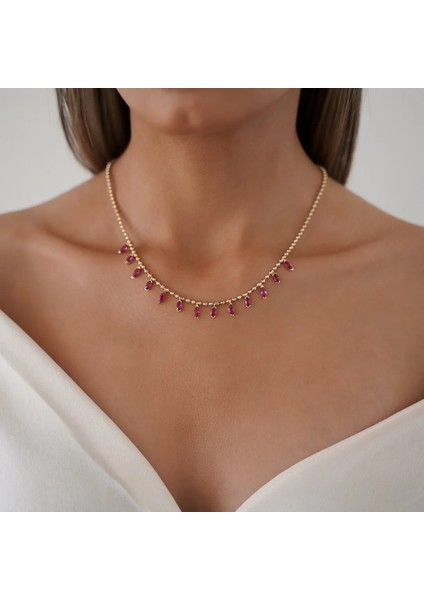 Sallantılı Kırmızı Taşlı Dot Altın Kolye fiyatları