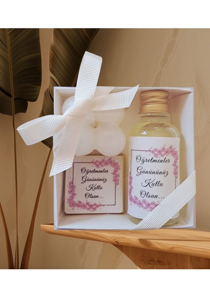 6'lı Öğretmenler Günü Hediyesi-Kolonya-Çikolata-Buble Mum-Tasarım Paketli