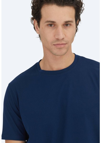 Lacivert Düz Bisiklet Yaka %100 Pamuk T-Shirt modelleri
