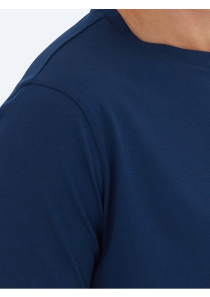 Lacivert Düz Bisiklet Yaka %100 Pamuk T-Shirt fırsatları