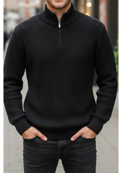 Nex Yarım Fermuarlı Dik Yaka Kalın Erkek Kazak