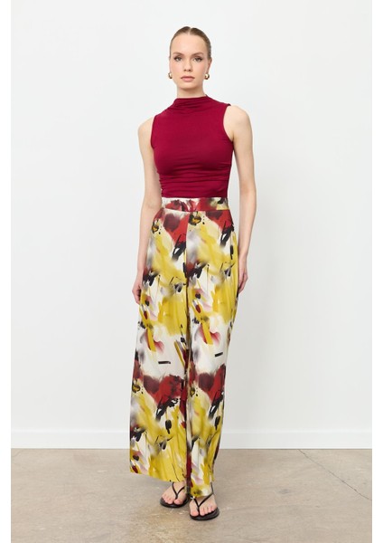 Baskılı Bol Paça Pantolon-Sarı fiyatları