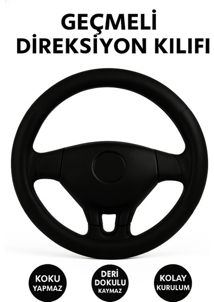 Renault Trafic 2001-2014 Geçmeli Direksiyon Kılıfı Delikli Siyah Deri modelleri