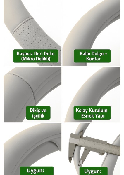 Toyota Hilux 2005-2011 Geçmeli Direksiyon Kılıfı Delikli Gri Deri