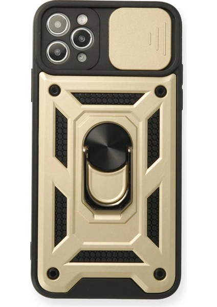 iPhone 11 Pro Kılıf Pars Lens Yüzüklü Silikon - Gold (K95)