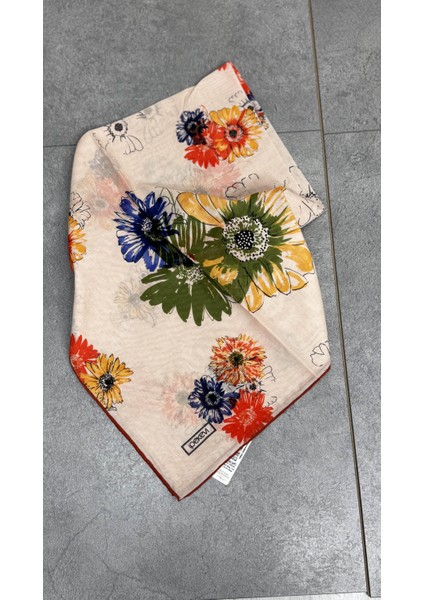 Ipekevi Tek Çiçek Pamuk Eşarp Krem Yeşil