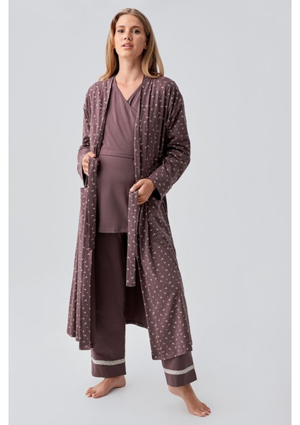 Uzun Kollu Desenli Esnek Pamuklu Hamile Sabahlık Pijama Takım 18301 fiyatları