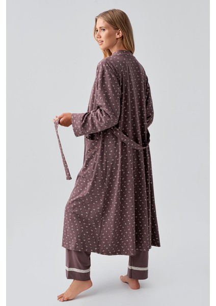 Uzun Kollu Desenli Esnek Pamuklu Hamile Sabahlık Pijama Takım 18301 modelleri