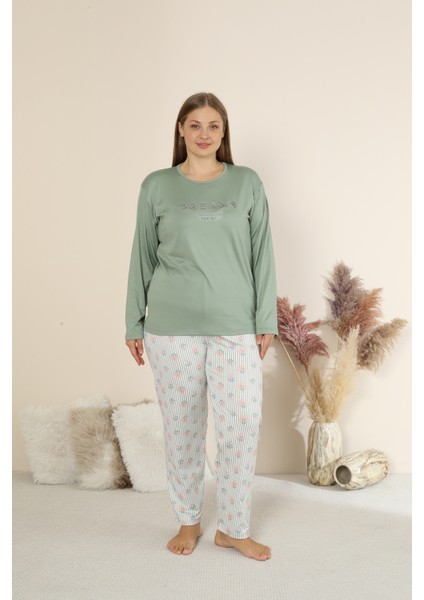 Sandy Soft Termal Kumaş Büyük Beden Kışlık Kadın Pijama Takımı 8050