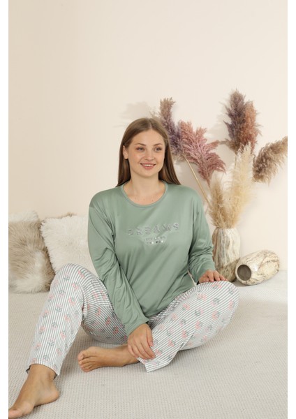 Sandy Soft Termal Kumaş Büyük Beden Kışlık Kadın Pijama Takımı 8050 modelleri