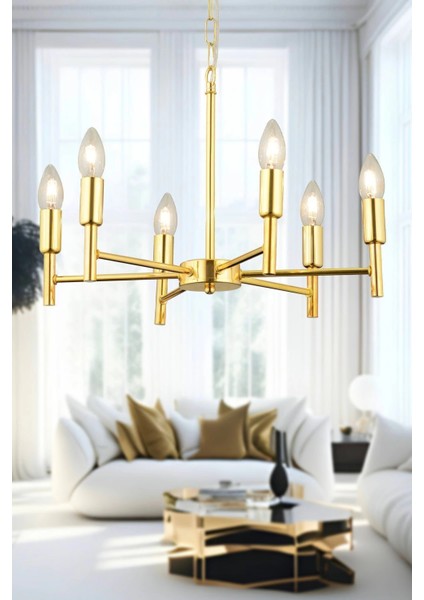 Vaneo 6 Lı Gold Modern Genç Odası Mutfak Salon Avize