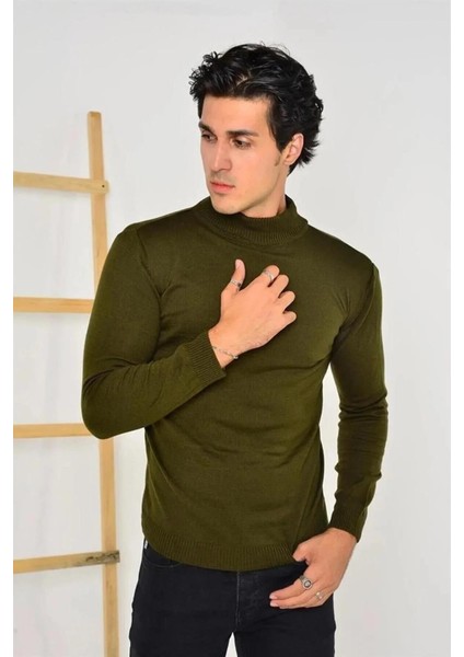 Erkek Tam Balıkçı Yaka Düz Renk Kazak - Yeşil modelleri