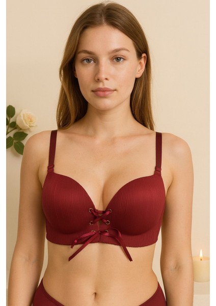 Bordo Bağcıklı Dolgulu Sütyen - Şık , Destekleyici ve Feminen Tasarım