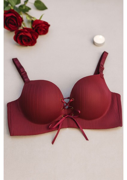 Bordo Bağcıklı Dolgulu Sütyen - Şık , Destekleyici ve Feminen Tasarım fiyatları