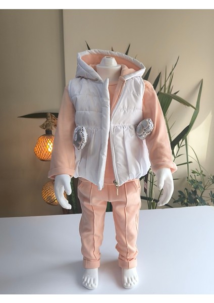 Kız Bebek Vikvik Oyuncaklı Üçlü Takım (Omuzdan Çıtçıtlısweatshirt+ Vikvikli Yelek+Pantolon) fiyatları