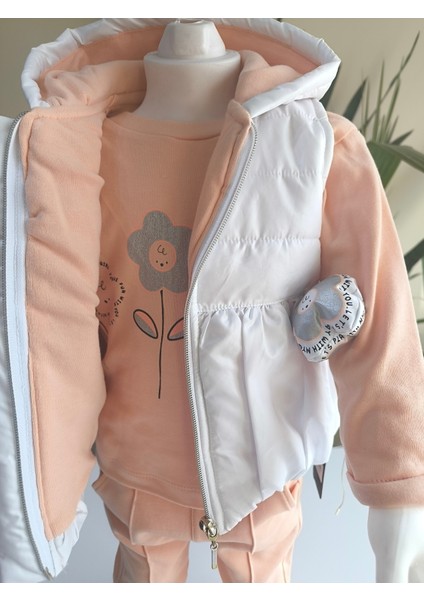 Kız Bebek Vikvik Oyuncaklı Üçlü Takım (Omuzdan Çıtçıtlısweatshirt+ Vikvikli Yelek+Pantolon) indirimleri