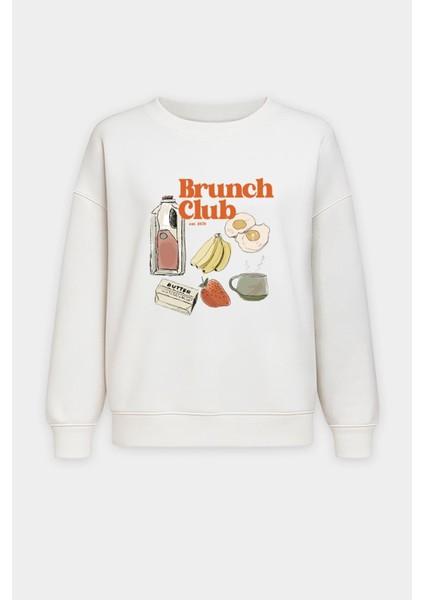 Kadın Içi Şardonlu Baskılı Oversize Sweatshirt