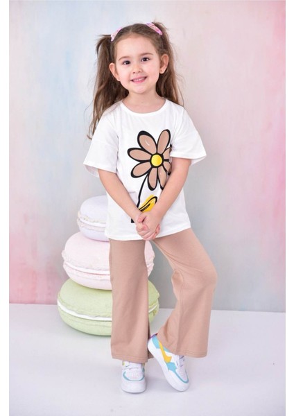 Kız Çocuk Papatya Baskılı Bisiklet Yaka 4/12 yaş Garson Takımı fırsatları