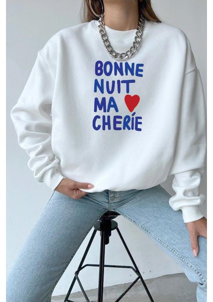 Kadın Içi Şardonlu Baskılı Oversize Sweatshirt