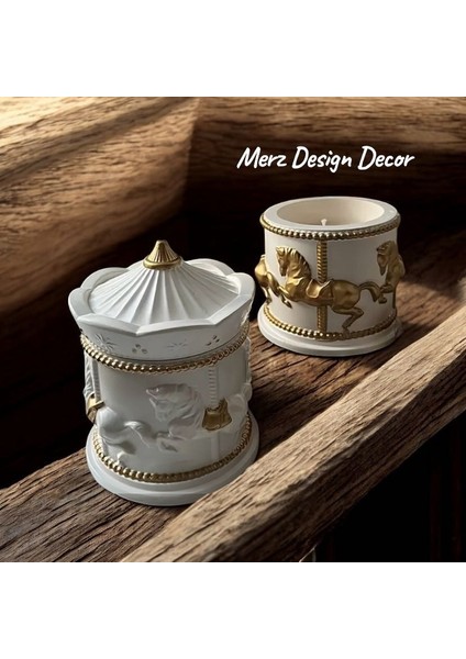 El Yapımı Kapaklı Beton Dekoratif Atlı Karınca Carousel Kutu