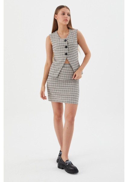 Ekose Mini Etek Ekru fiyatları