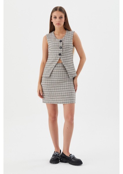 Ekose Mini Etek Ekru modelleri