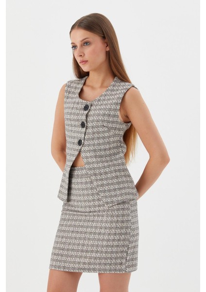 Ekose Mini Etek Ekru fırsatları