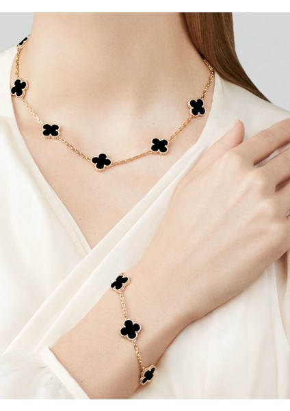 Van Cleef & Arpels Vintage Alhambra Bileklik, 5 Motif Yonca , Siyah Oniks Taşlı 925 Ayar Gümüş fiyatları