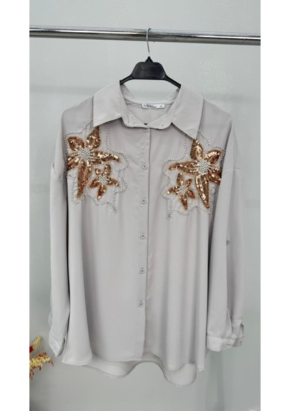 Kadın Büyük Beden Pul Payet Işlemeli Uzun Kollu Gömlek 1985-26 fırsatları