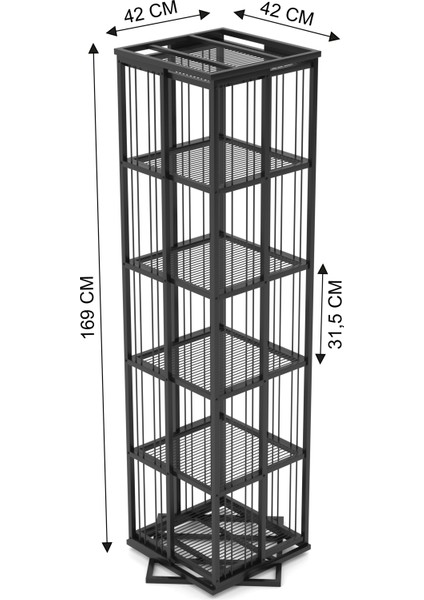 Chicago Serisi 360 Derece Dönerli Metal Kitaplık | 5 Katlı Endüstriyel Çok Amaçlı Raf