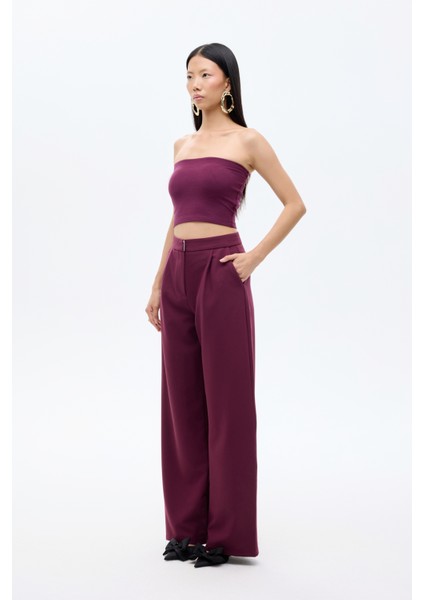 Bol Paça Kumaş Pantolon Mürdüm indirimleri