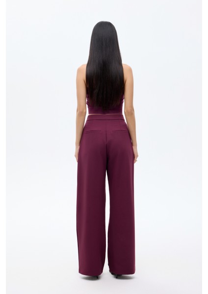 Bol Paça Kumaş Pantolon Mürdüm