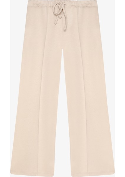 Dikiş Detaylı Yumuşak Dokulu Bol Paça Pantolon Bej